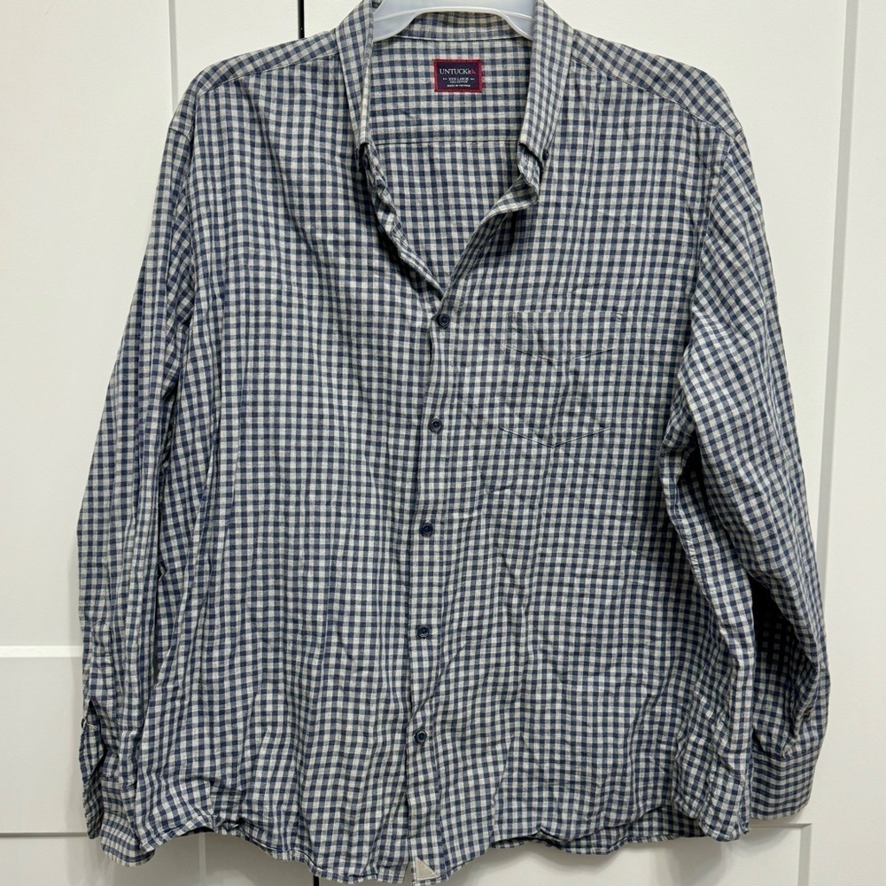 Untuckit Men’s 100% Cotton Button Up Shirt Blue and Gray Size XXXL